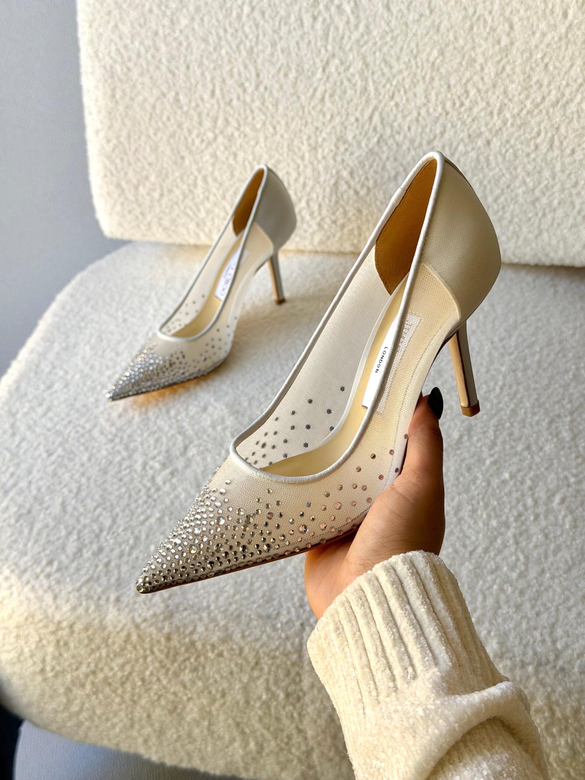 Jimmy Choo Love Pumps In White Crystal-Embellished Mesh - Image 3