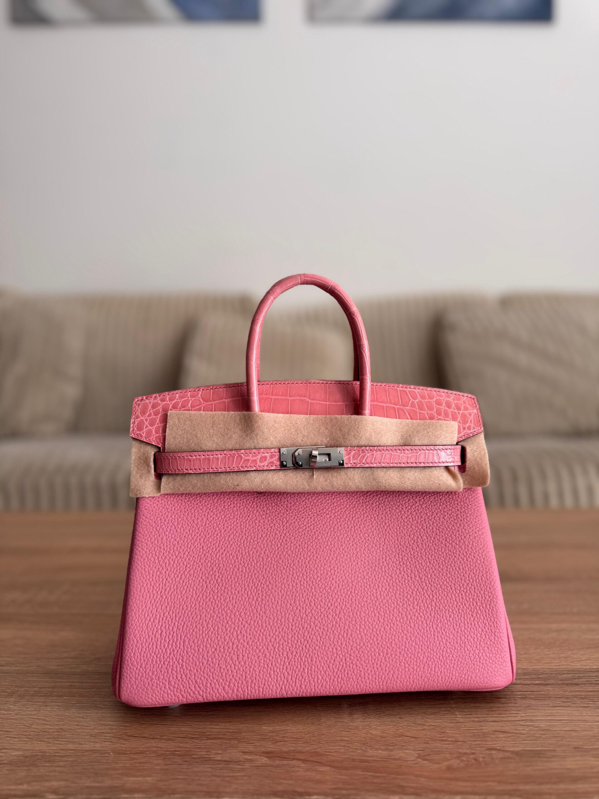 Hermès Birkin 25 in Togo Leather Featuring Distinctive Matte Alligator Touch Handles And Flaps - Image 4
