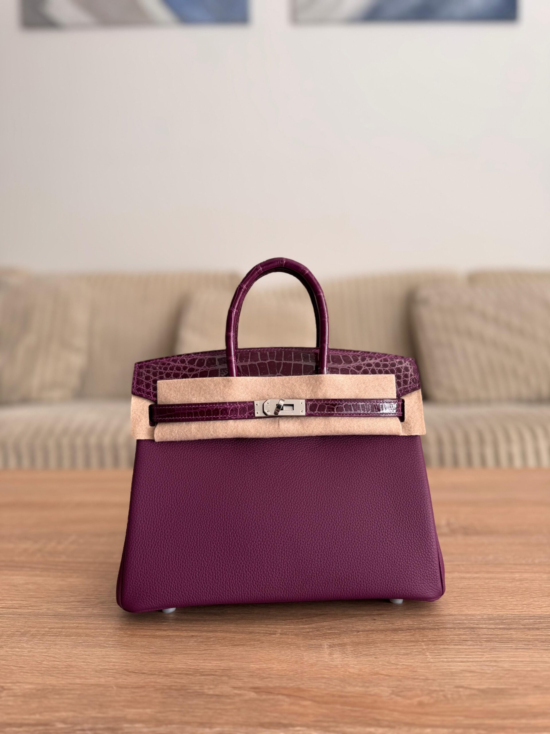 Hermès Birkin 25 in Togo Leather Featuring Distinctive Matte Alligator Touch Handles And Flaps - Image 7